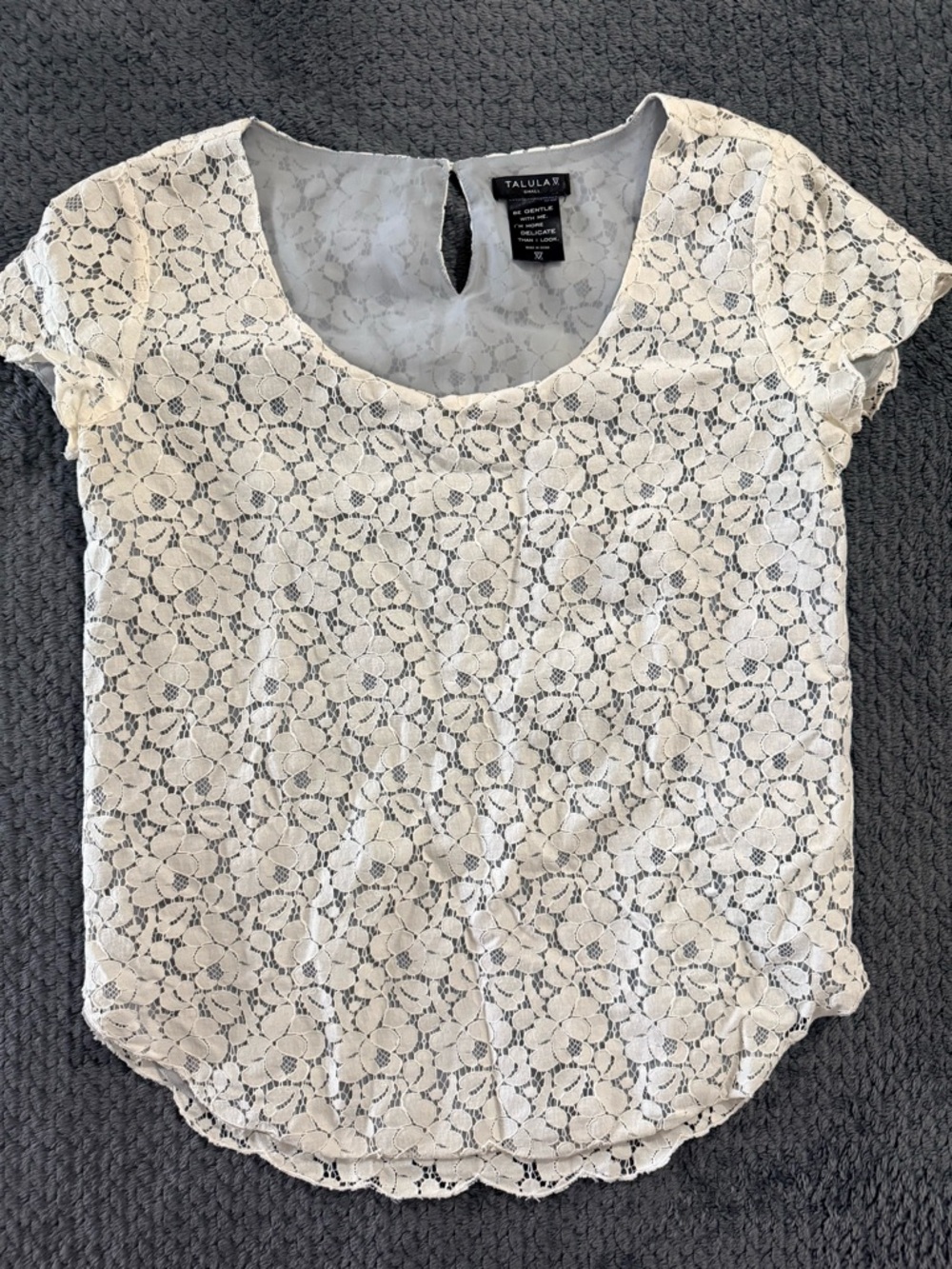 Talula Cream Floral Lace Cap-Sleeve Blouse